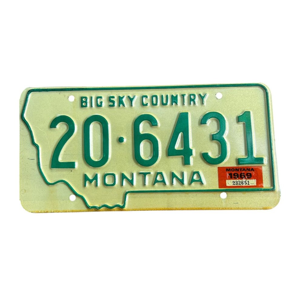 Montana License Plate 1969 Green on Cream TRUE VINTAGE